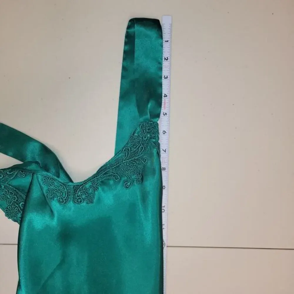 Vintage‎ Satin Lace Trim Nightgown Camisole Top Emerald Green L